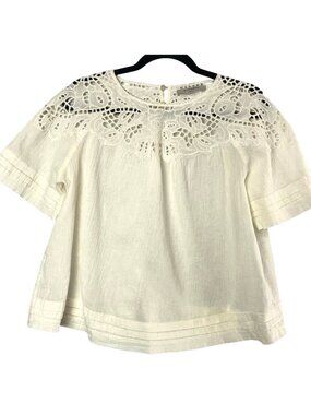 ALLSAINTS Women Lise Eyelet Short Sleeve Blouse Sz S Chalk White Feminine 94-18